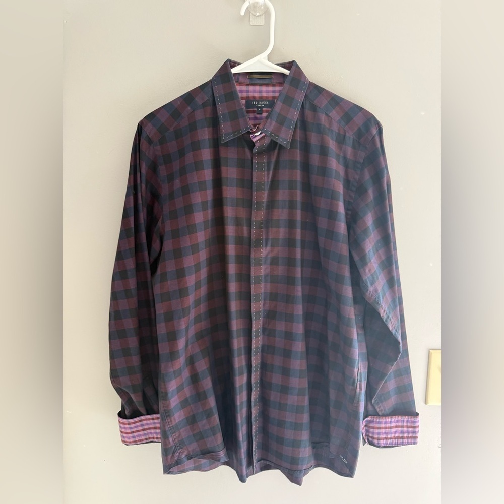 Ted Baker Men’s Long Sleeve Collared Button Up Multicolored Plaid Shirt SZ 4